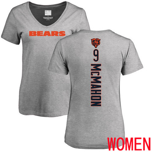 Chicago Bears Ash Women Jim McMahon Backer V-Neck NFL Football #9 T Shirt->chicago bears->NFL Jersey
